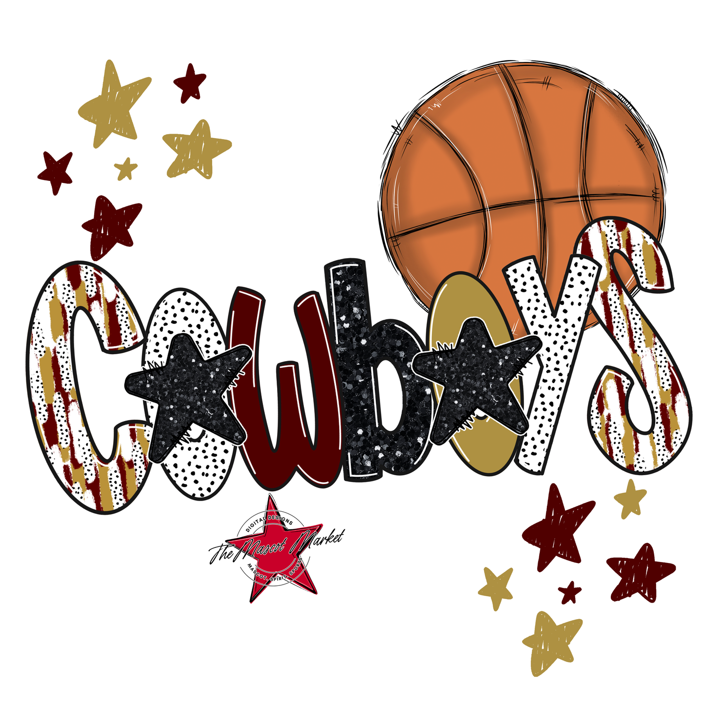 Cowboys Basketball Scrape-Maroon-Gold