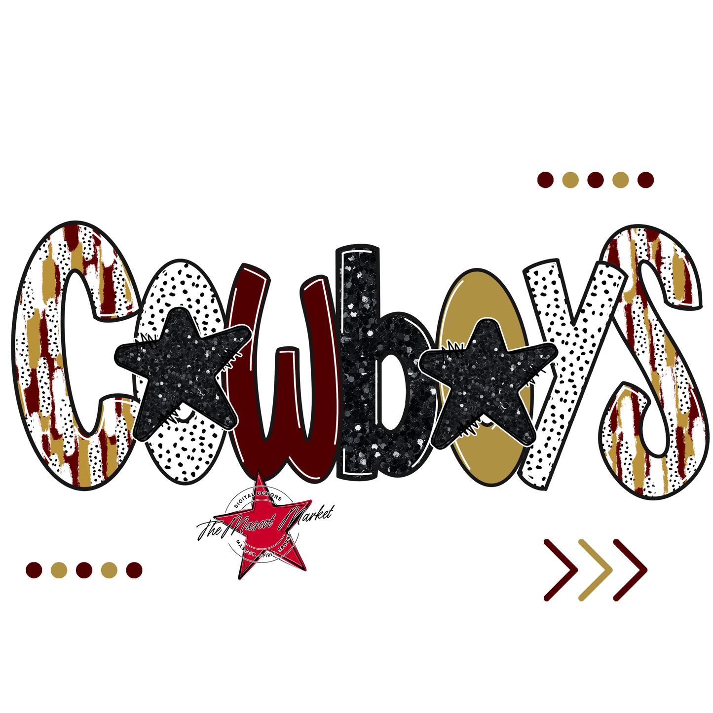 Cowboys Brushstroke Alpha w Arrows-Maroon-Gold