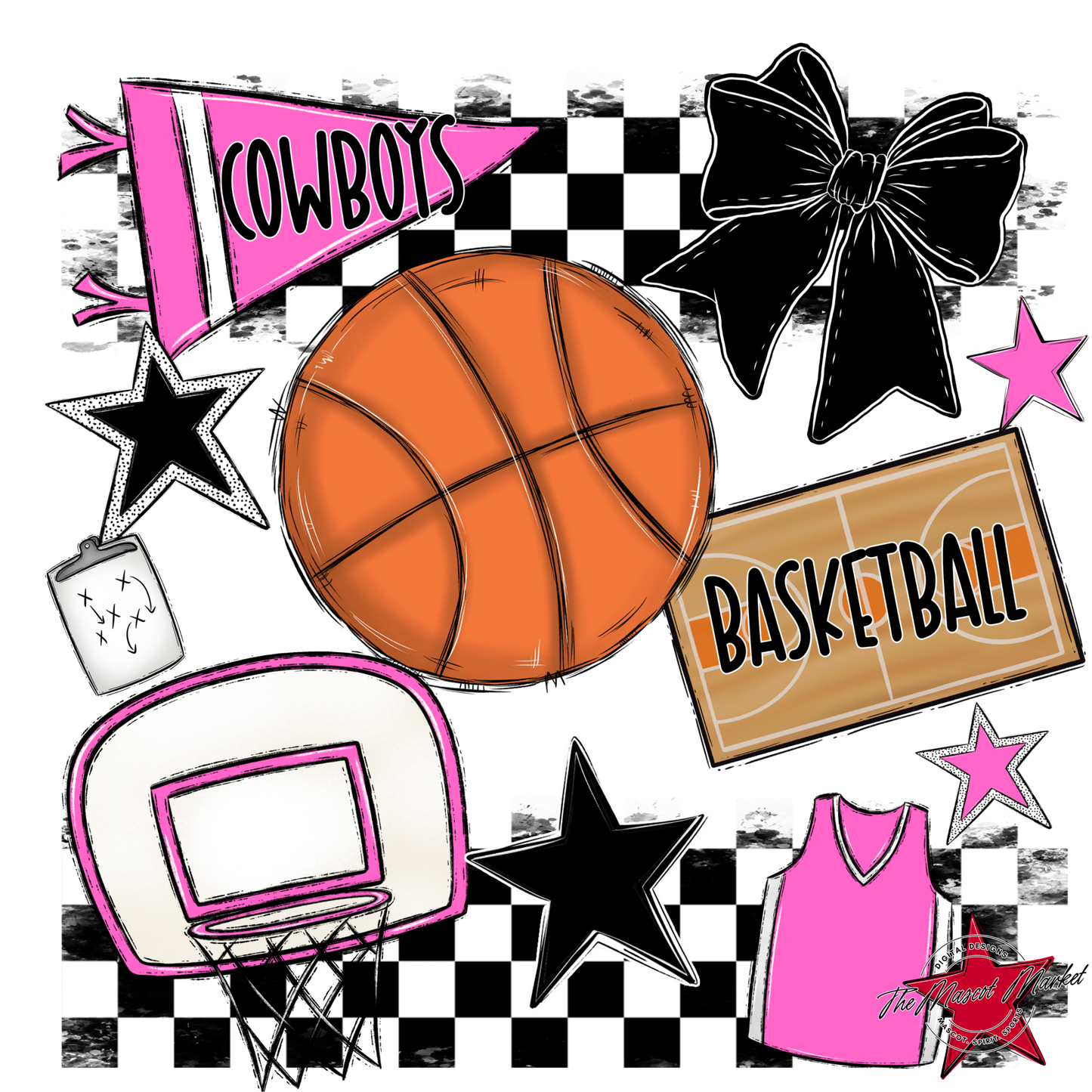 Cowboys Checkers Basketball Spirit Design-Baby Pink