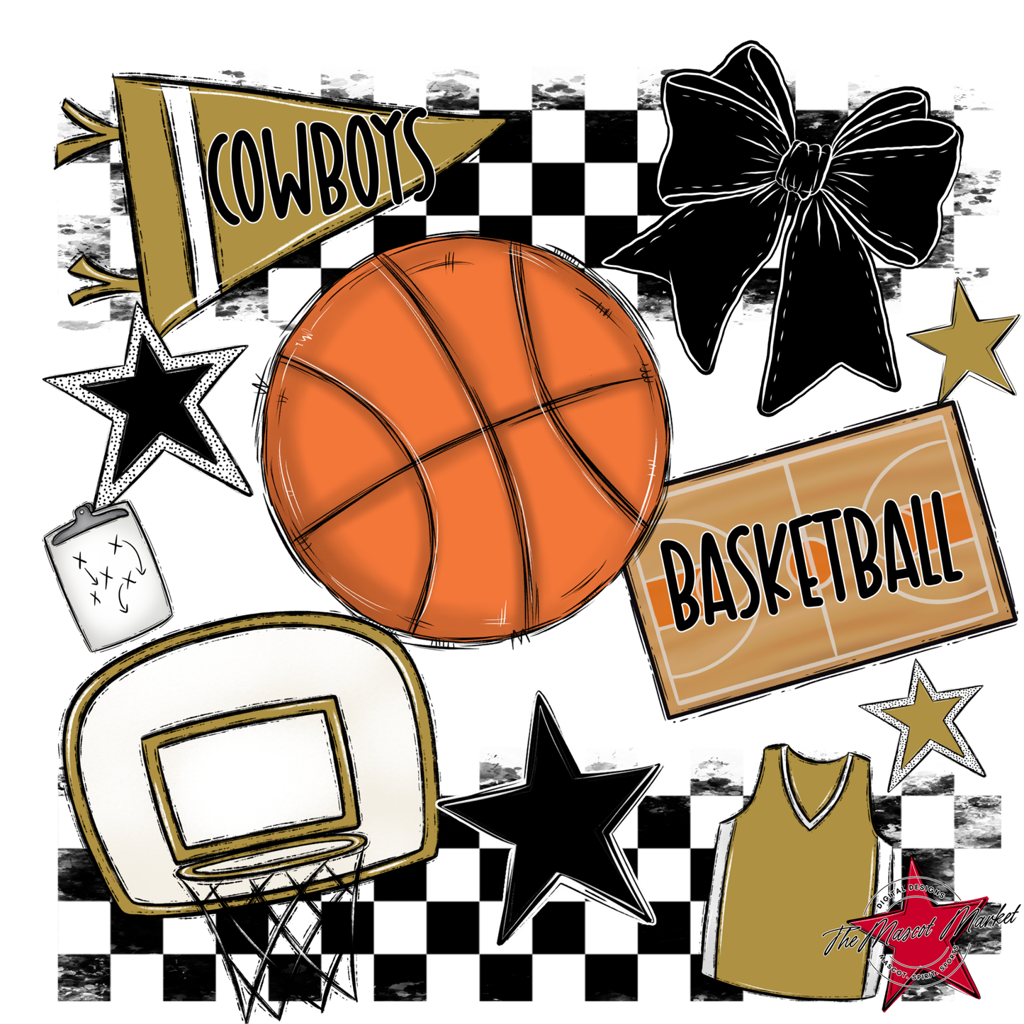Cowboys Checkers Basketball Spirit Design-Gold