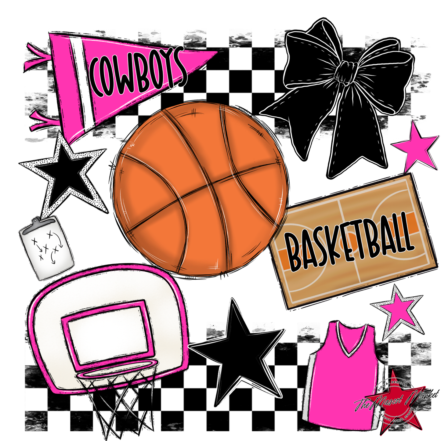 Cowboys Checkers Basketball Spirit Design-Pink