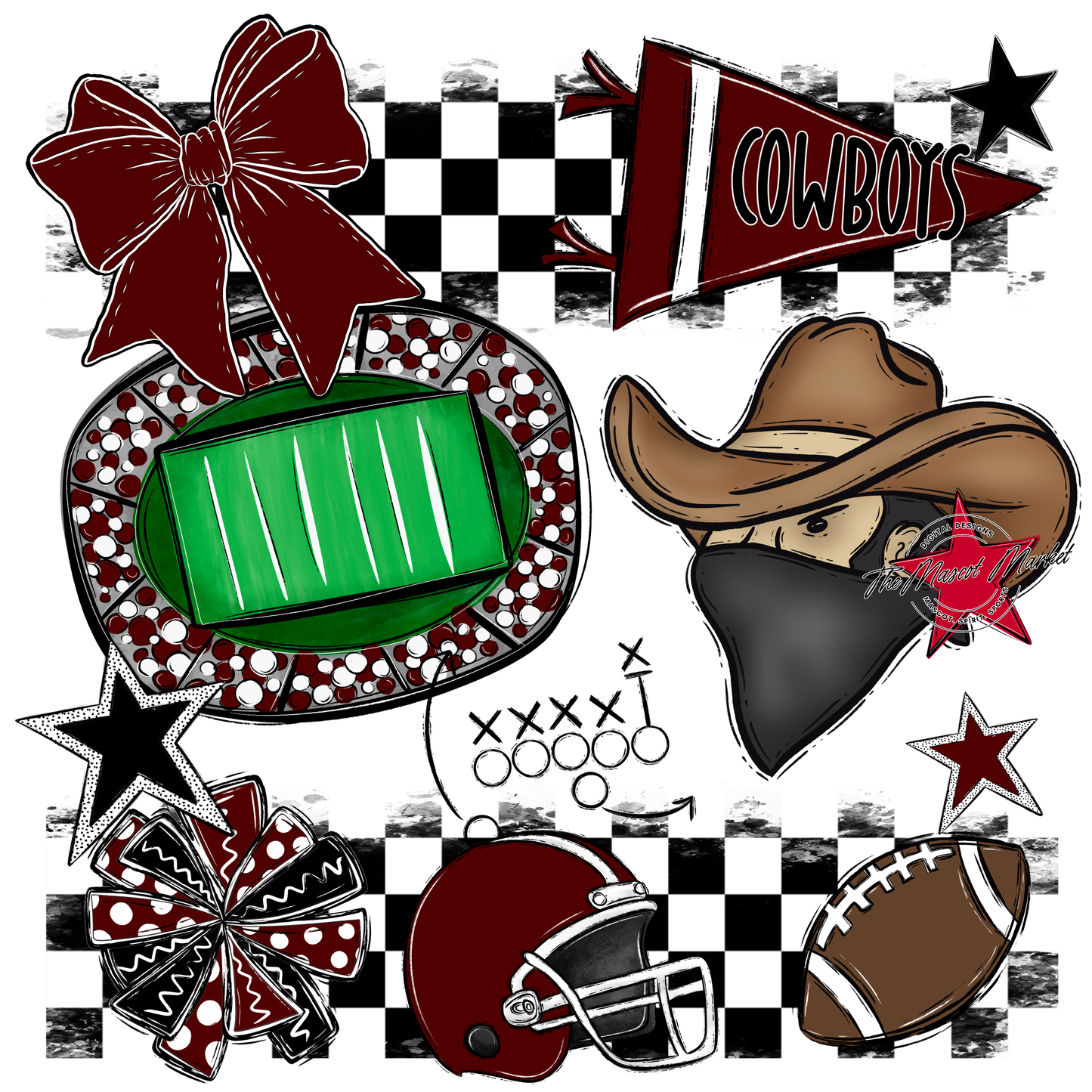 Cowboys Checkers Mascot Spirit Design-Maroon