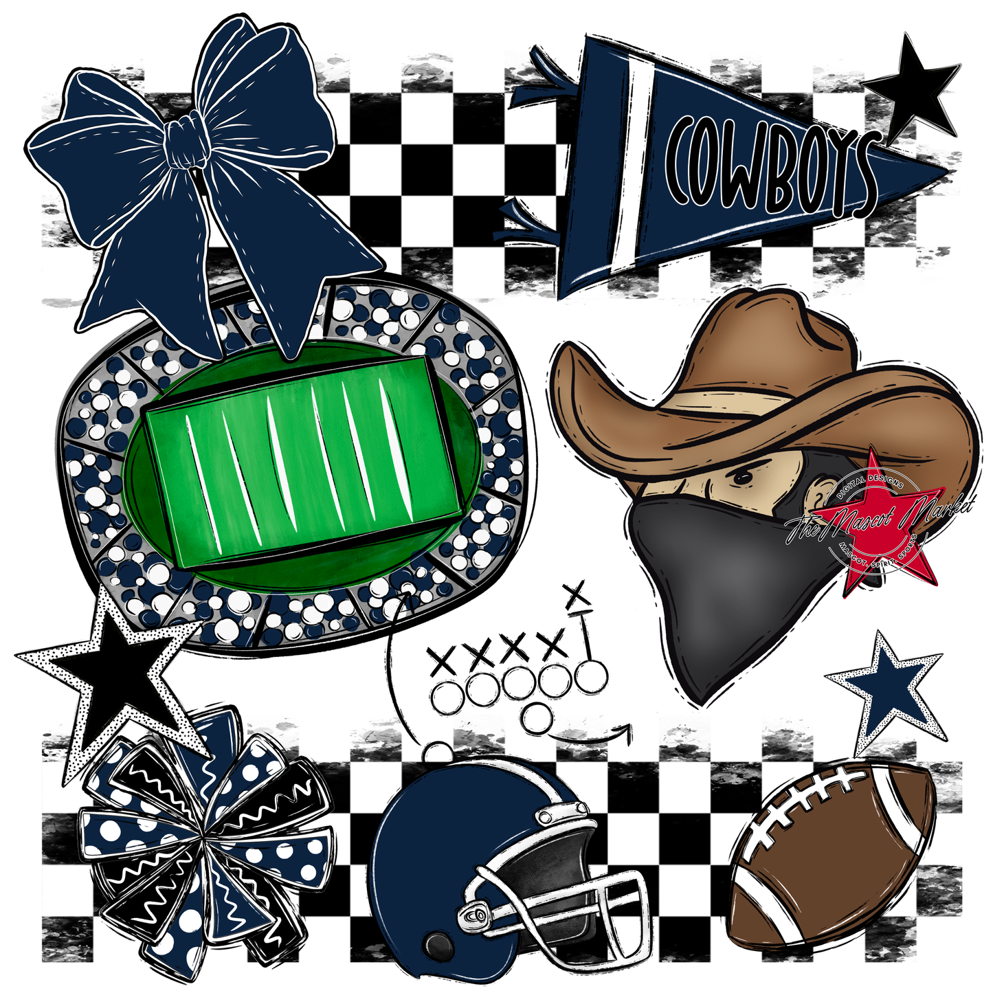 Cowboys Checkers Mascot Spirit Design-Navy