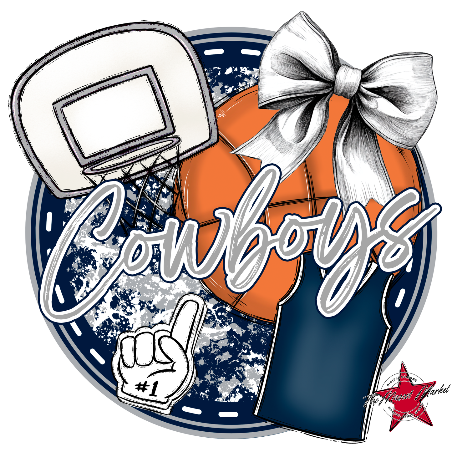 Cowboys Circle Basketball Design-Navy-Grey