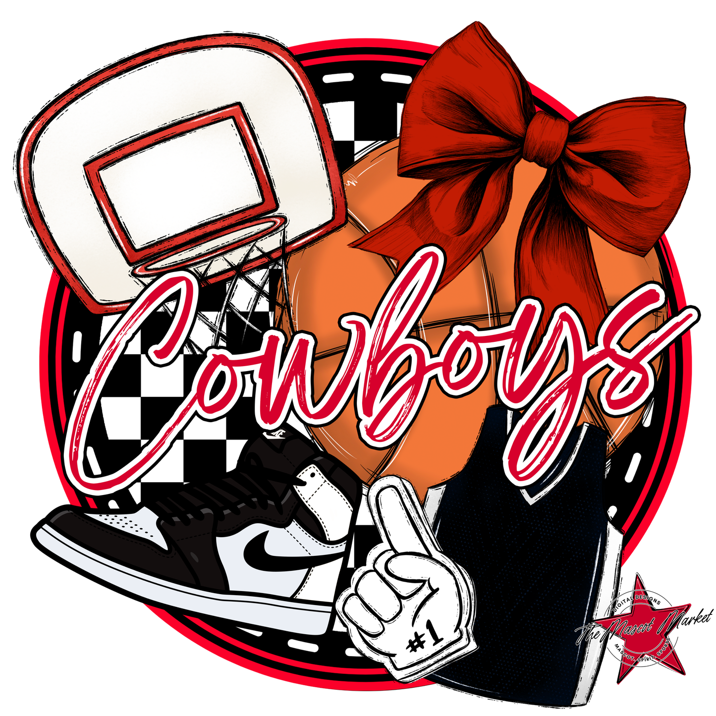 Cowboys Circle Basketball Design-Red