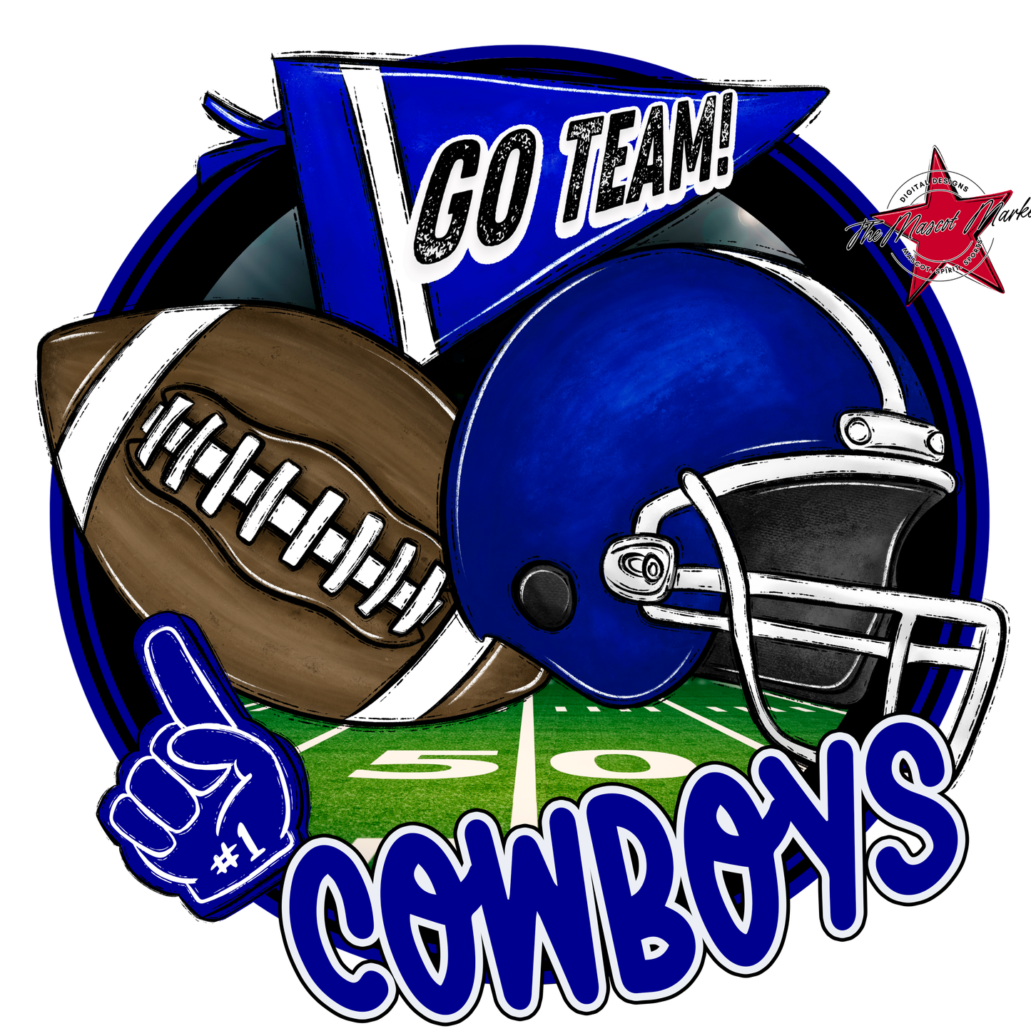 Cowboys Circle Football Design-Blue