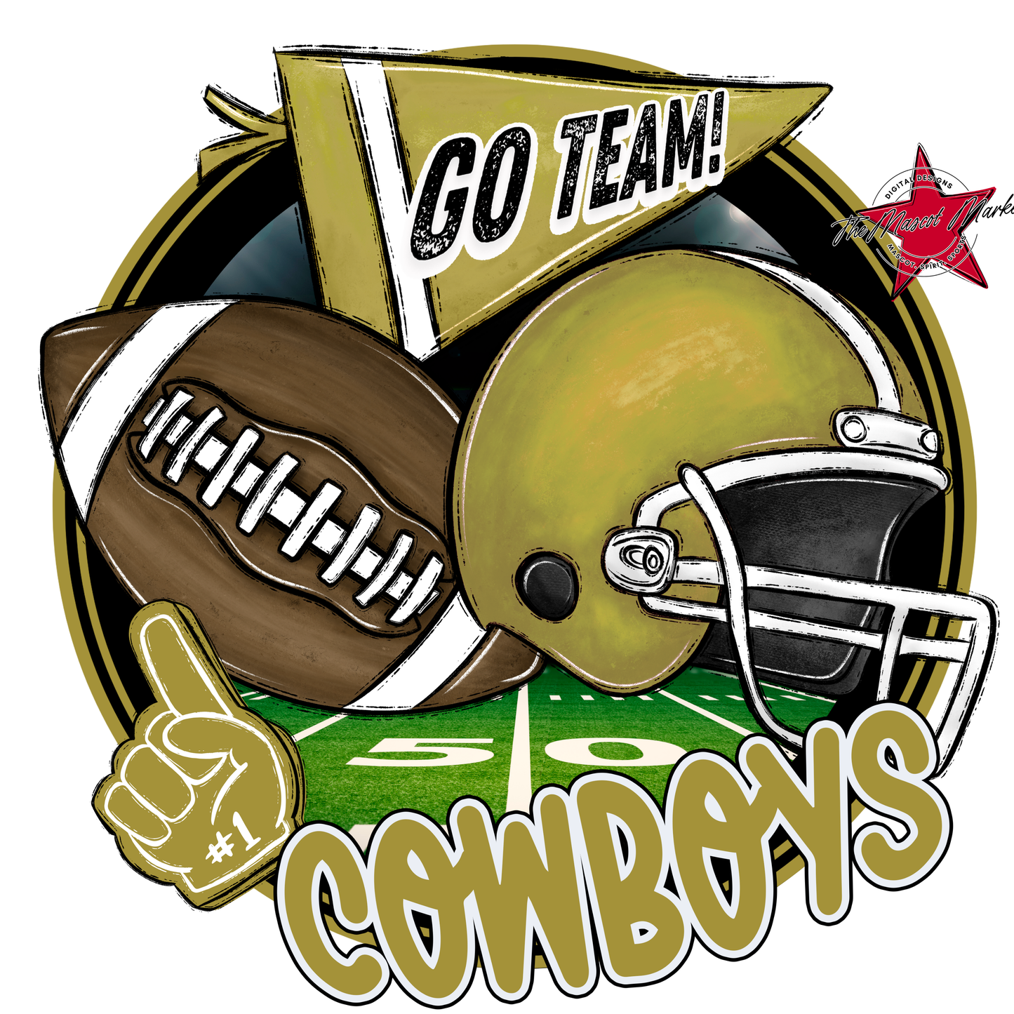 Cowboys Circle Football Design-Gold