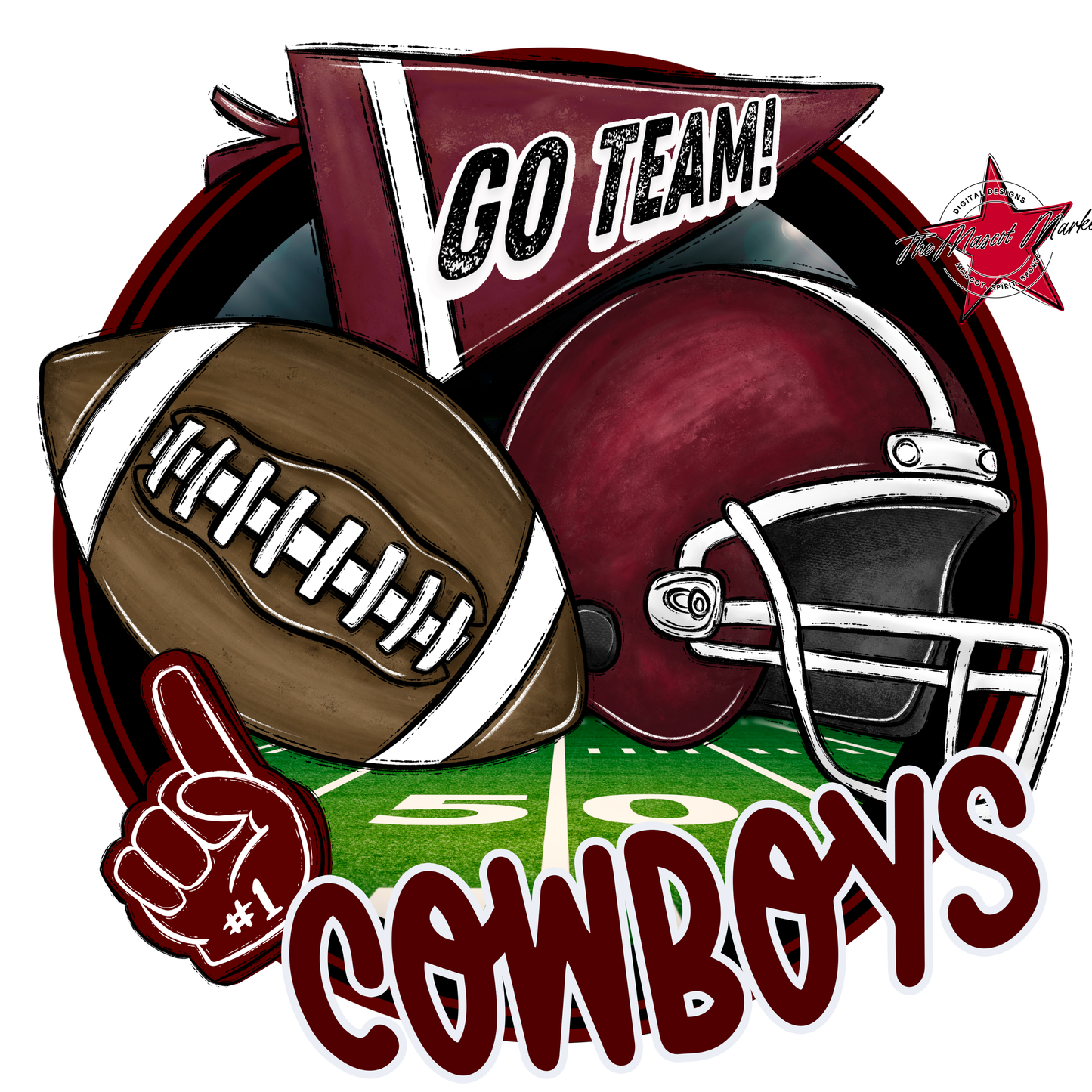 Cowboys Circle Football Design-Maroon