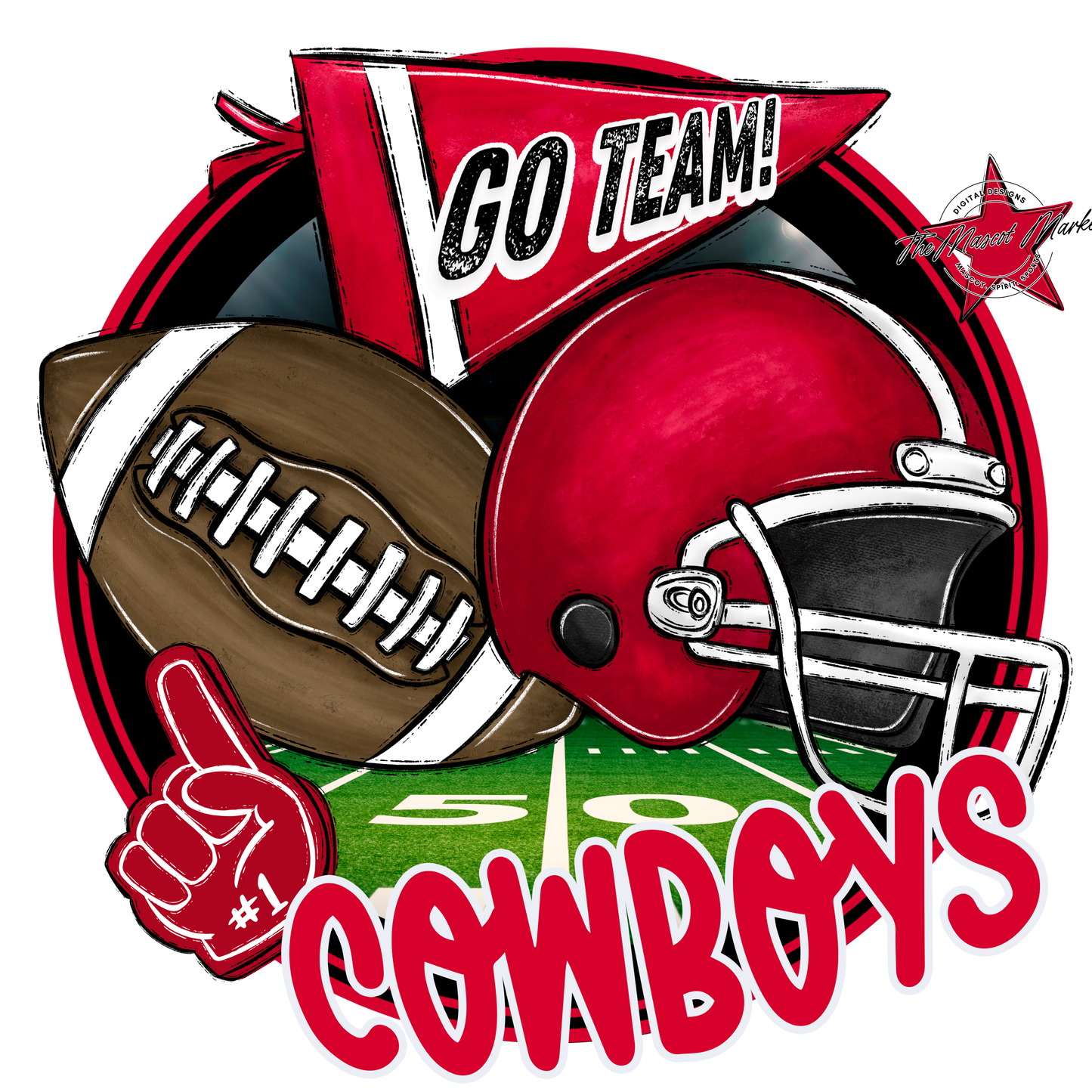 Cowboys Circle Football Design-Red