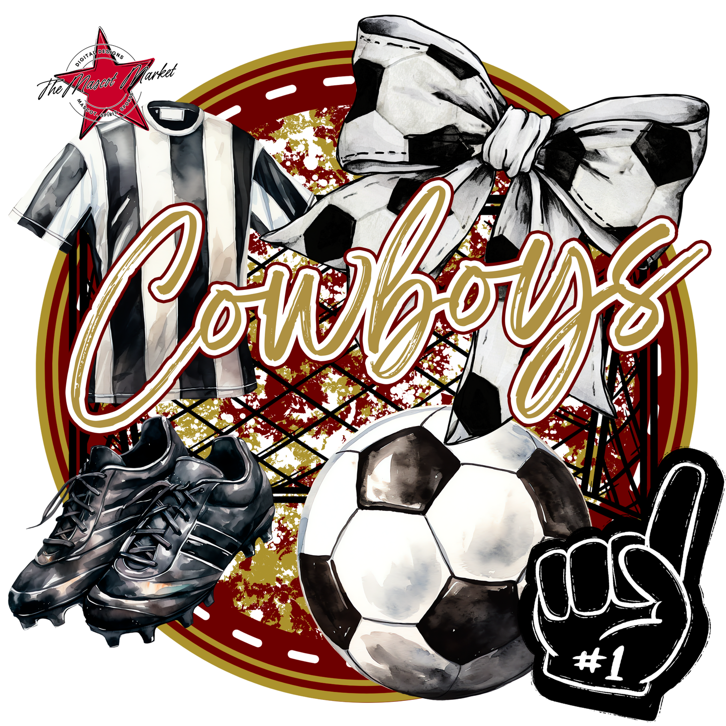 Cowboys Circle Soccer Design-Maroon-Gold