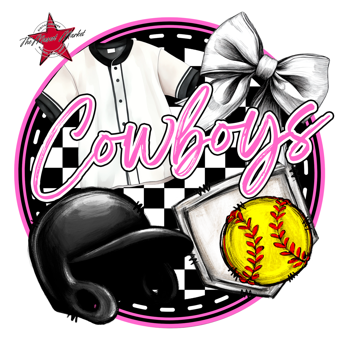 Cowboys Circle Softball Design-Baby Pink