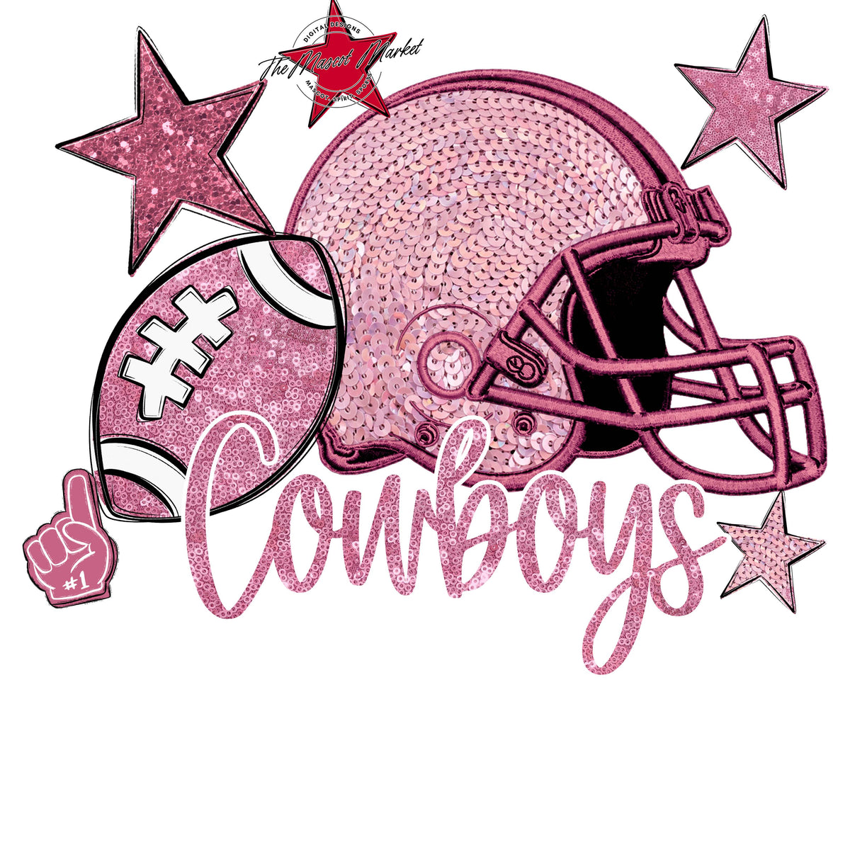 Cowboys Football Embroidered Sequins Design-Pink Out