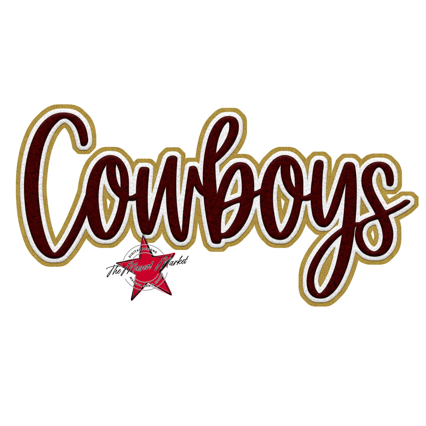 Cowboys Faux Chenille Patch-Maroon-Gold