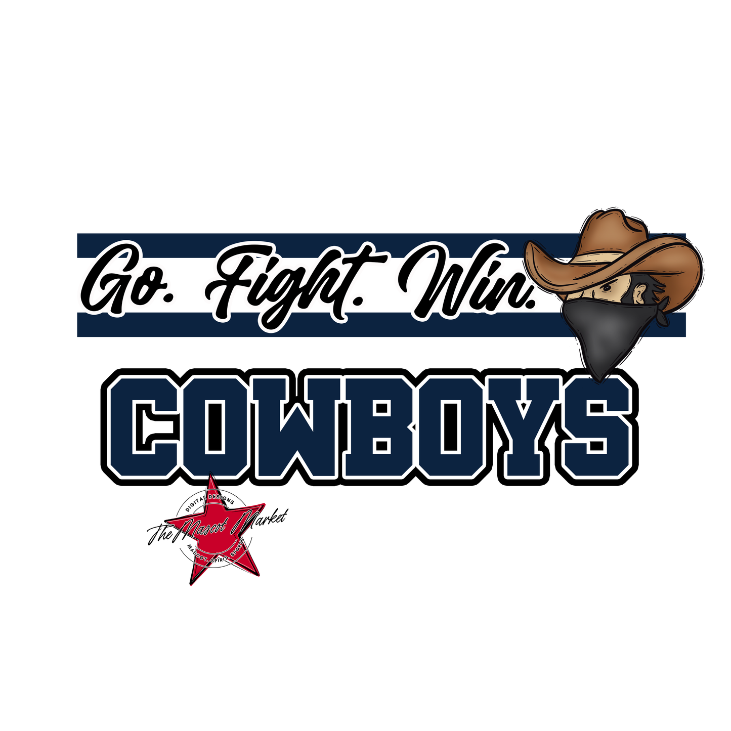 Cowboys Go Fight Win Mascot Lines-Navy