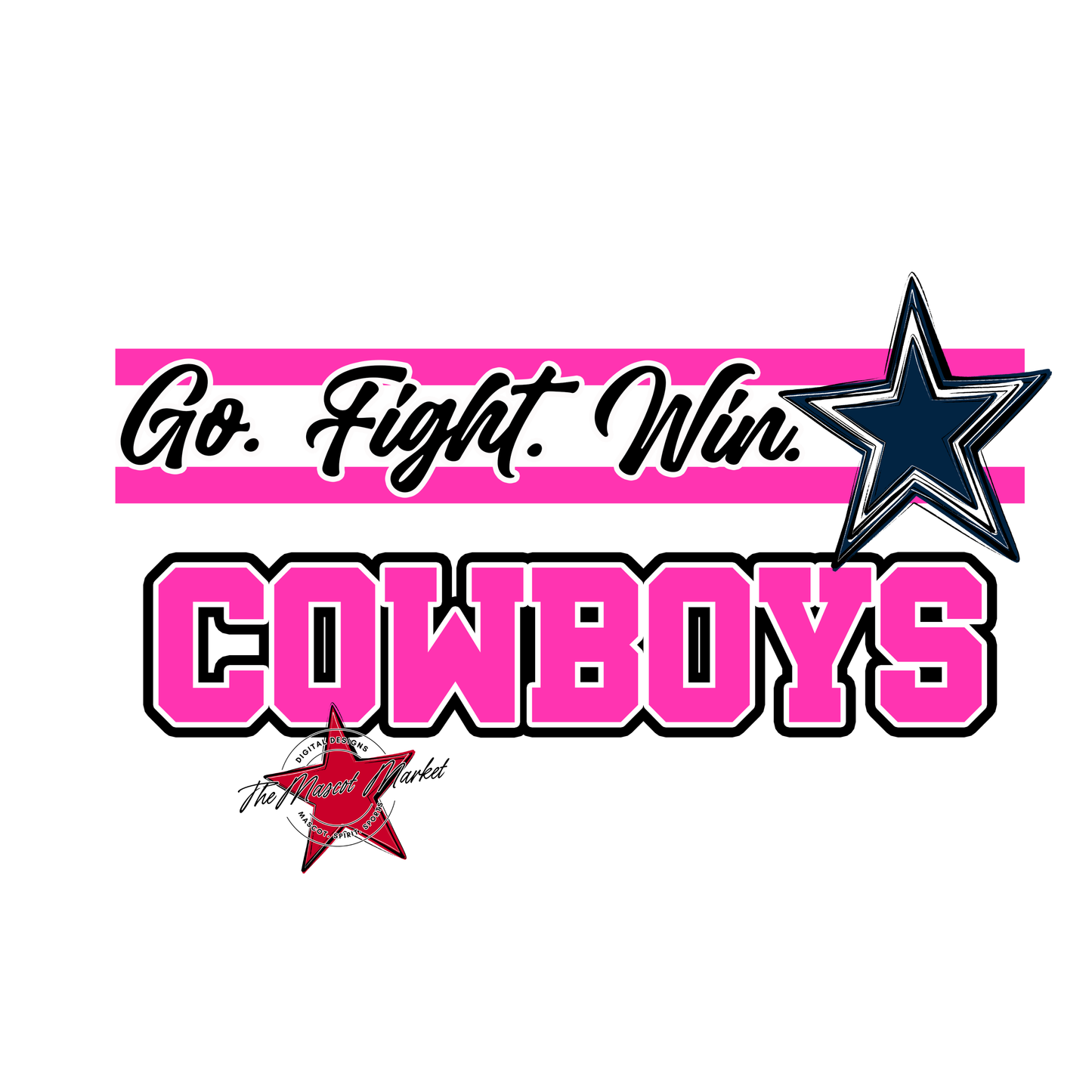 Cowboys Go Fight Win Mascot Lines w Star-Pink