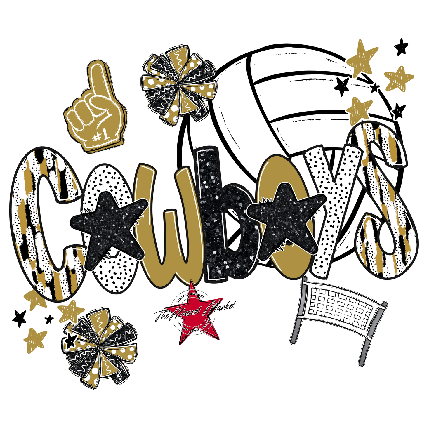 Cowboys Volleyball Scrape-Gold