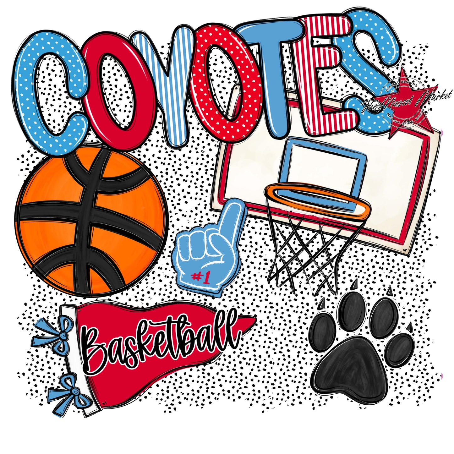 Coyotes Basketball Spirit-Carolina Blue & Red