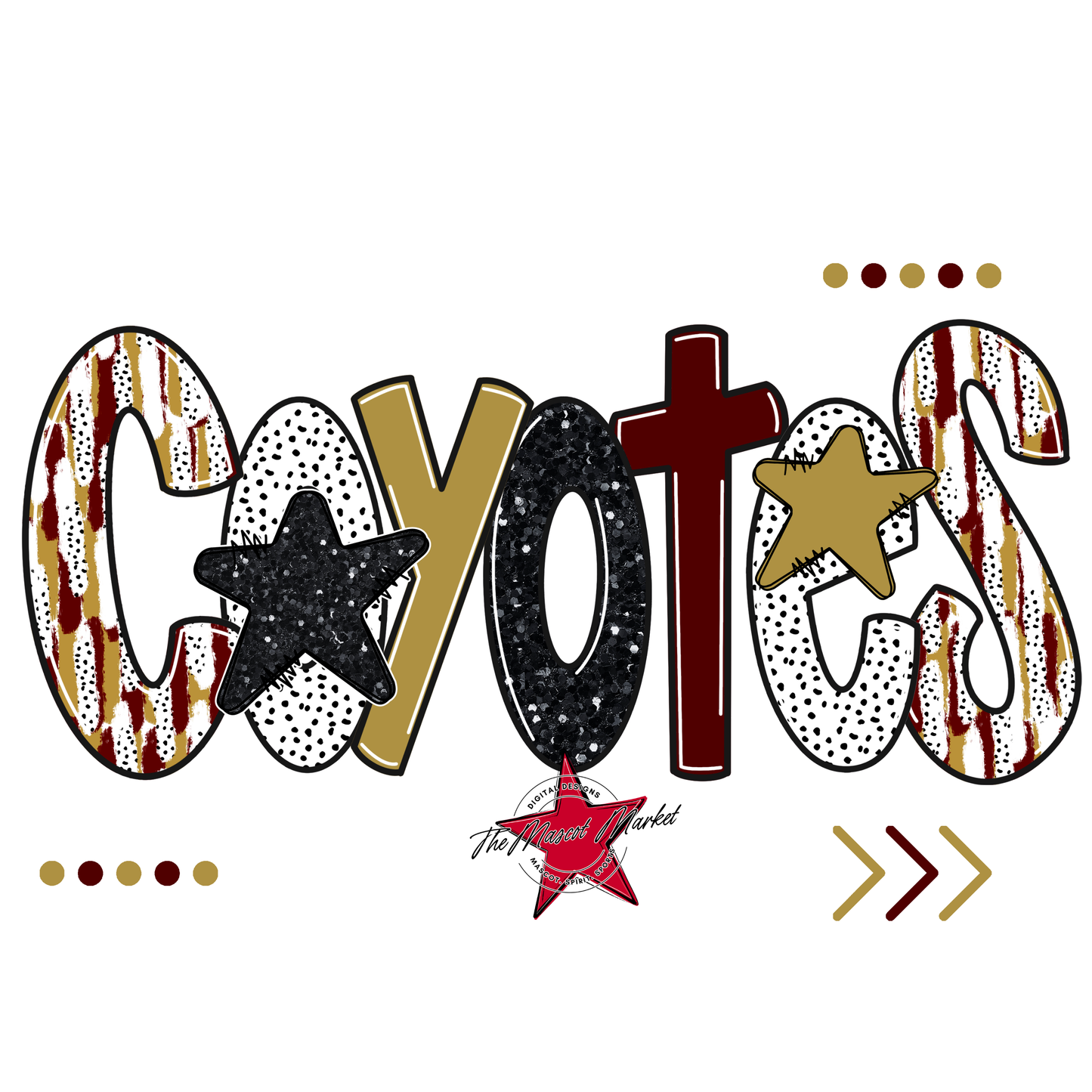 Coyotes Brushstroke Alpha w Arrows-Maroon-Gold