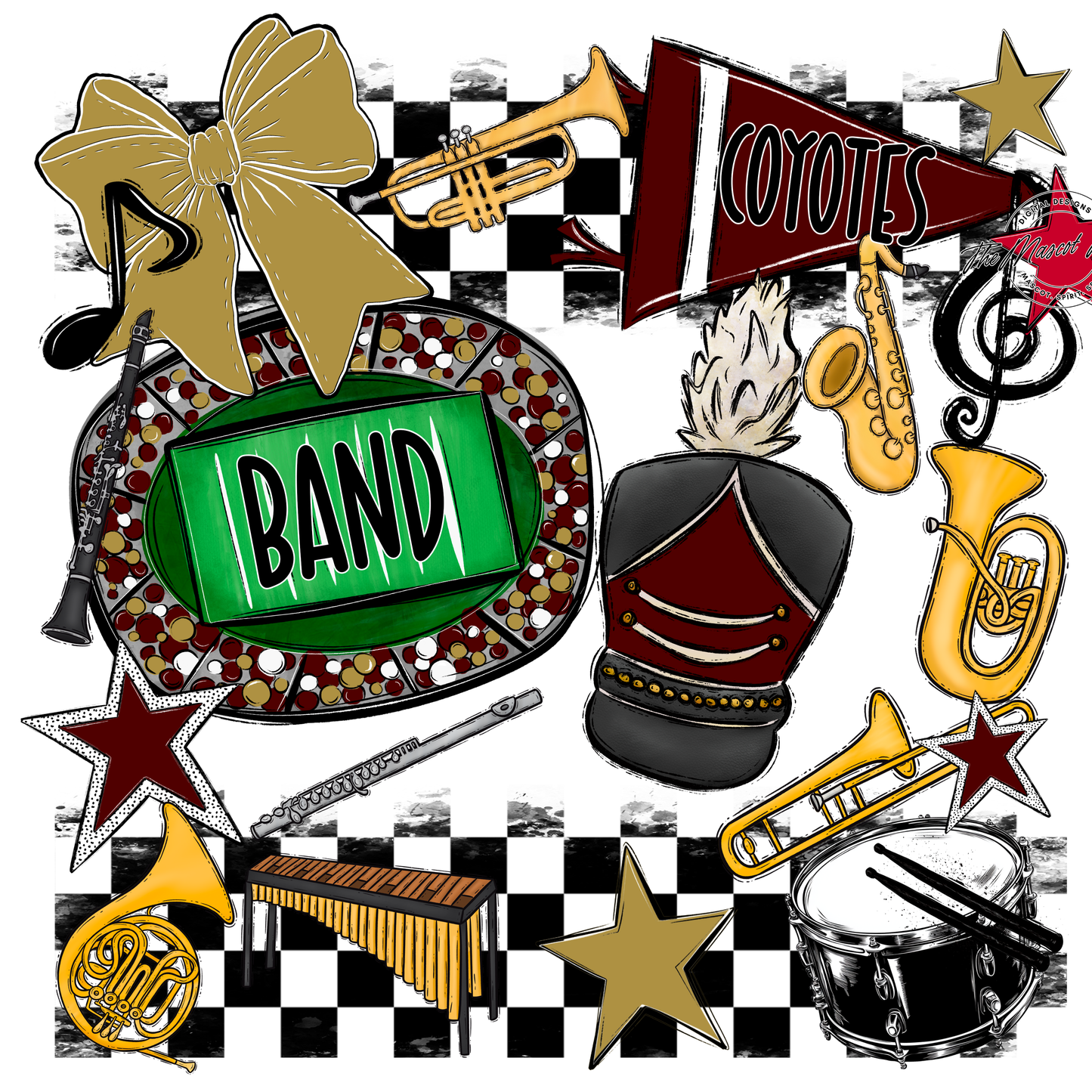 Coyotes Checkers Band Spirit Design-Maroon-Gold