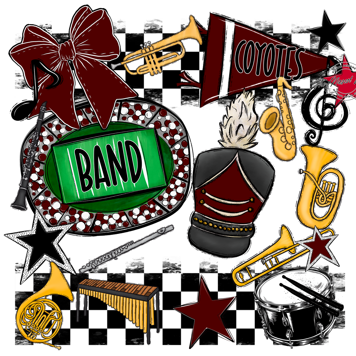 Coyotes Checkers Band Spirit Design-Maroon
