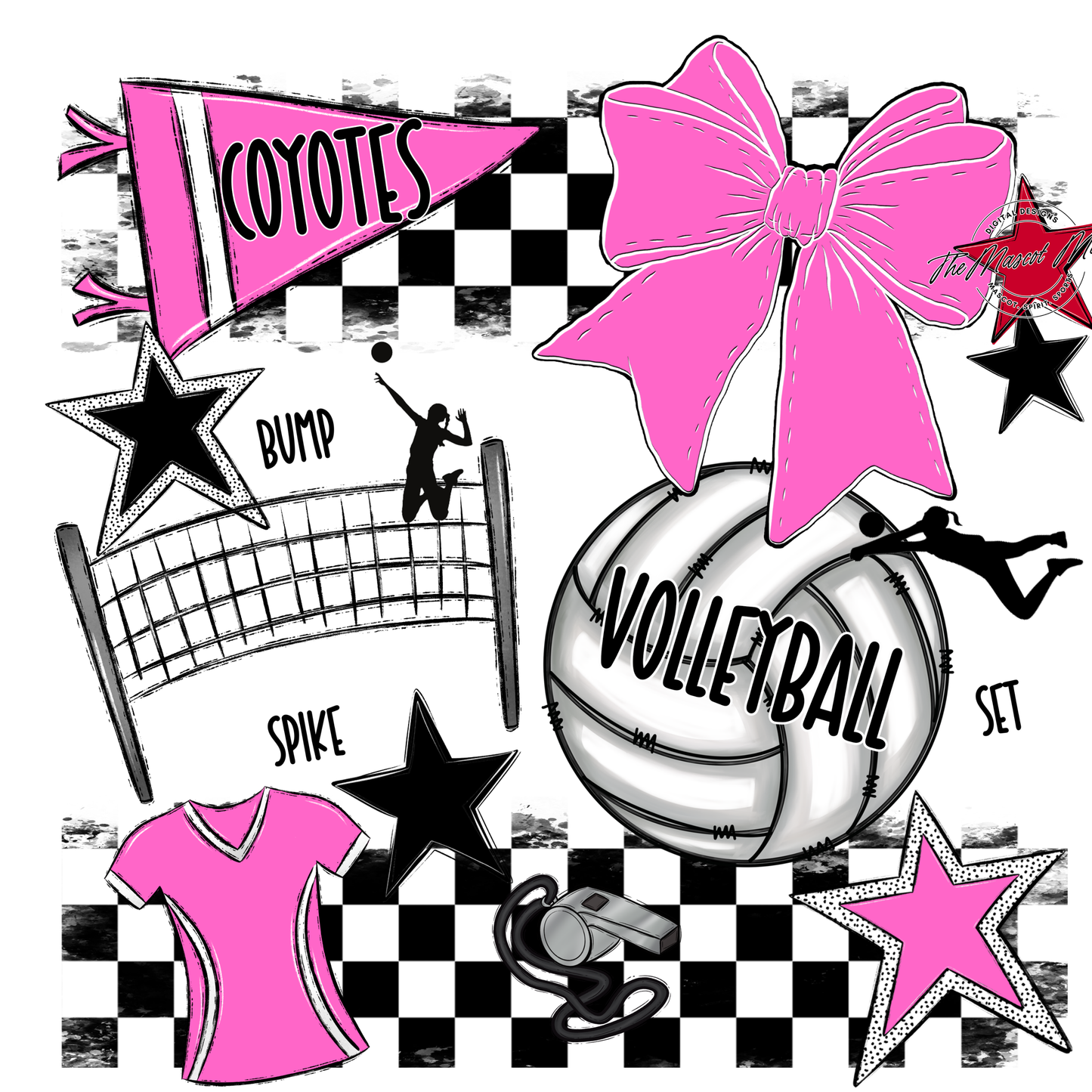 Coyotes Checkers Volleyball Spirit Design-Baby Pink