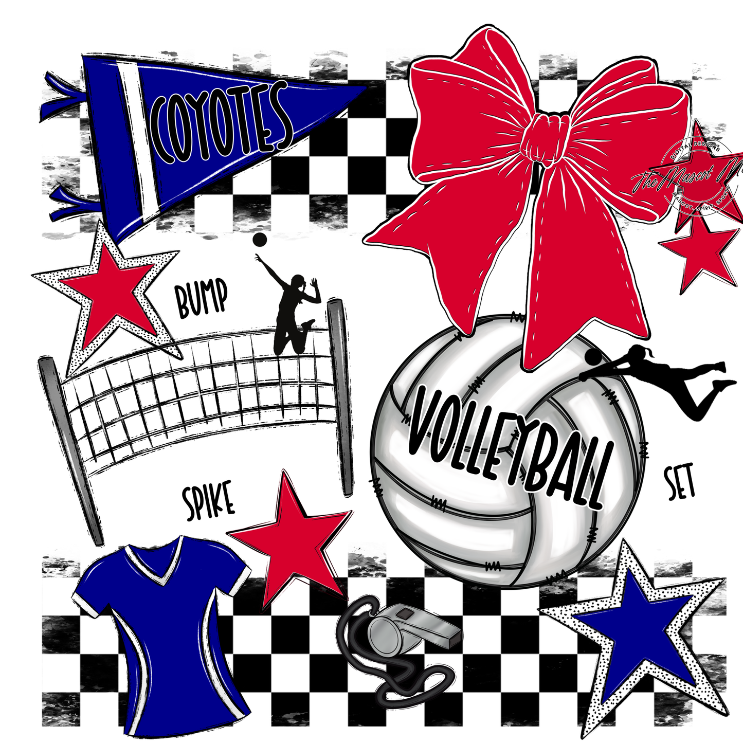 Coyotes Checkers Volleyball Spirit Design-Blue-Red