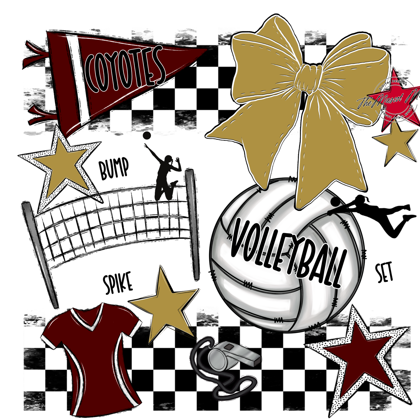 Coyotes Checkers Volleyball Spirit Design-Maroon-Gold