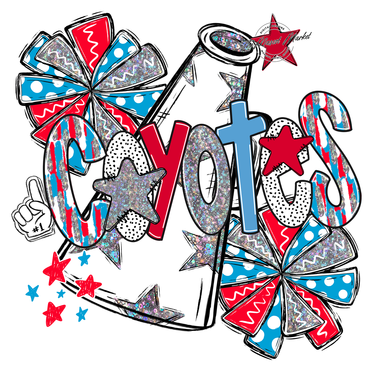 Coyotes Cheer Megaphone Scrape-Carolina Blue-Red