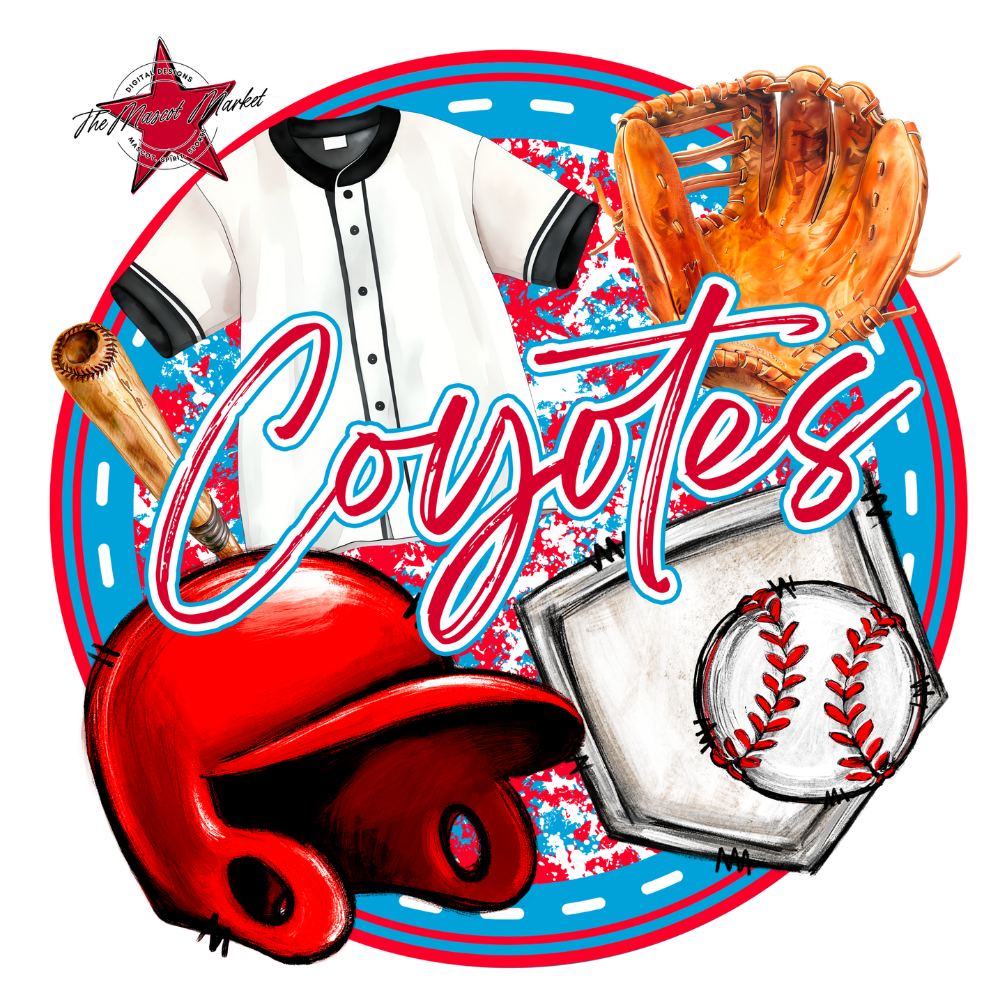 Coyotes Circle Baseball Design-Carolina Blue-Red
