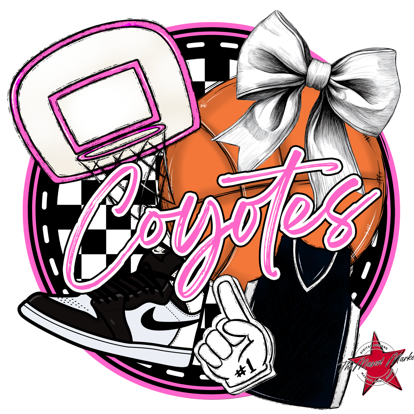 Coyotes Circle Basketball Design-Baby Pink