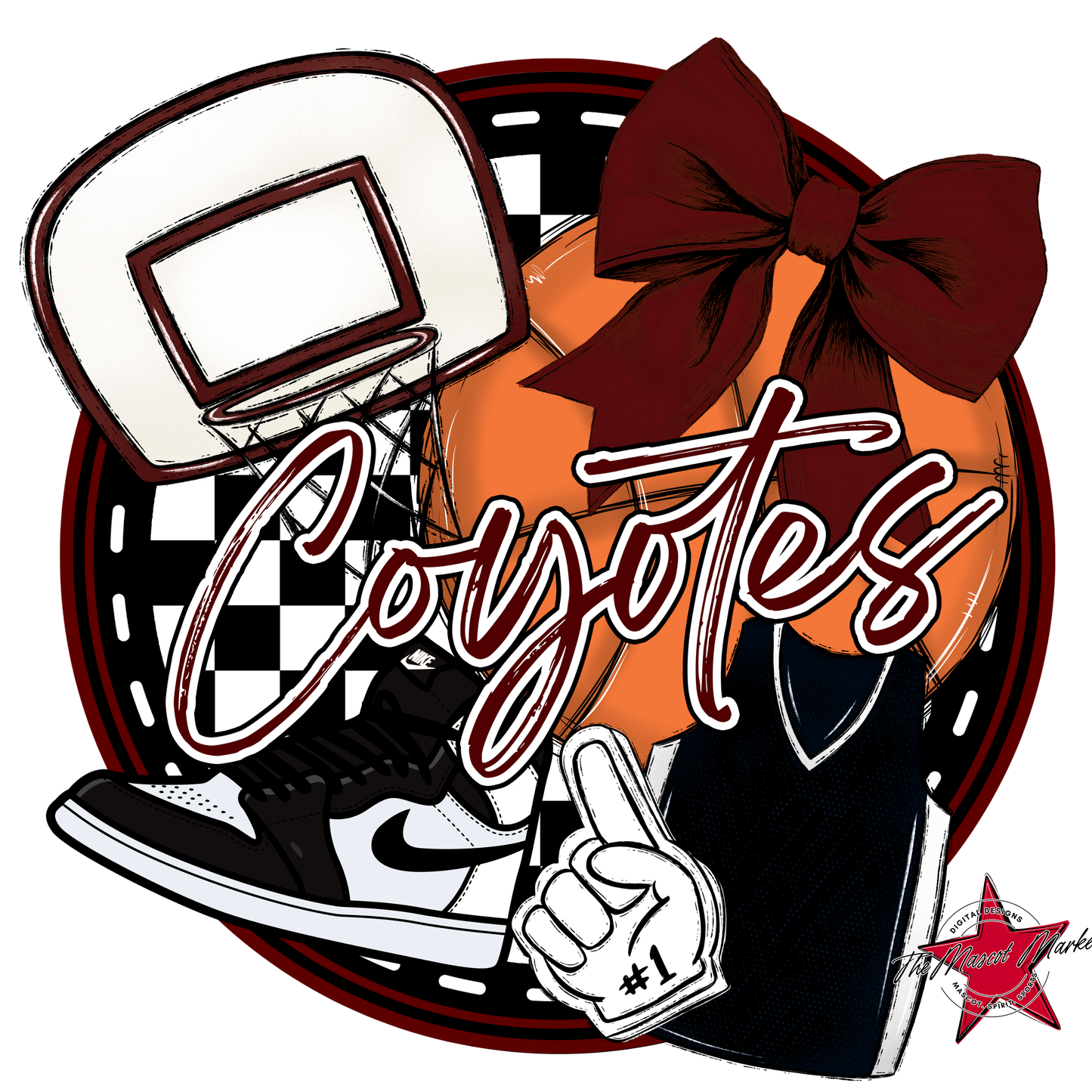 Coyotes Circle Basketball Design-Maroon