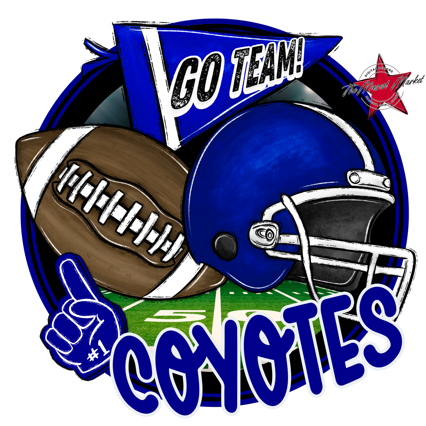 Coyotes Circle Football Design-Blue