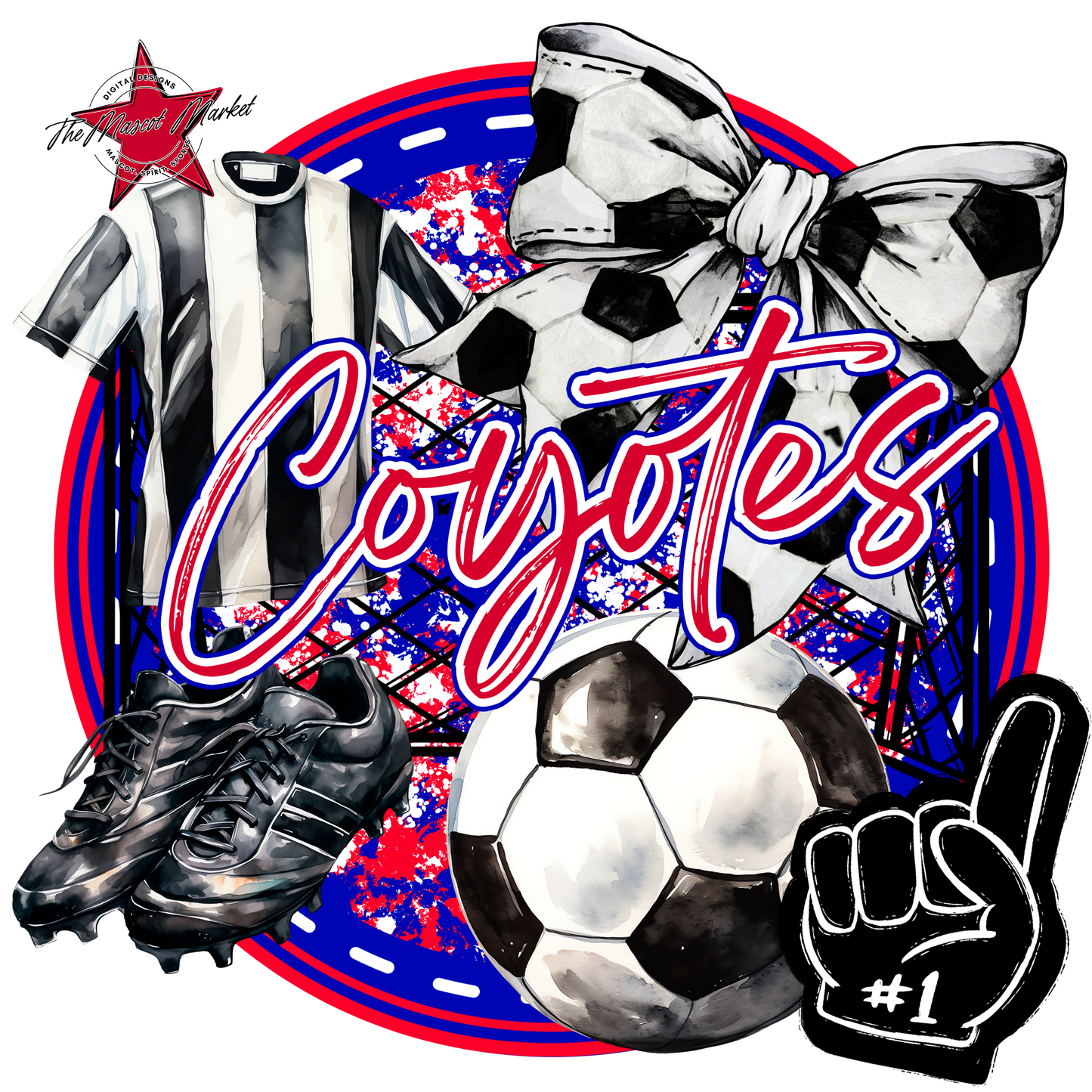 Coyotes Circle Soccer Design-Blue-Red