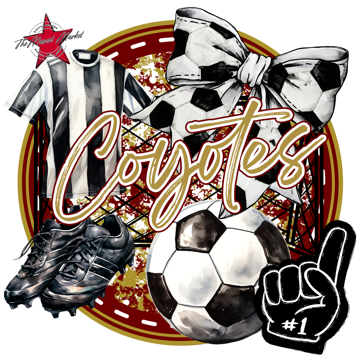 Coyotes Circle Soccer Design-Maroon-Gold