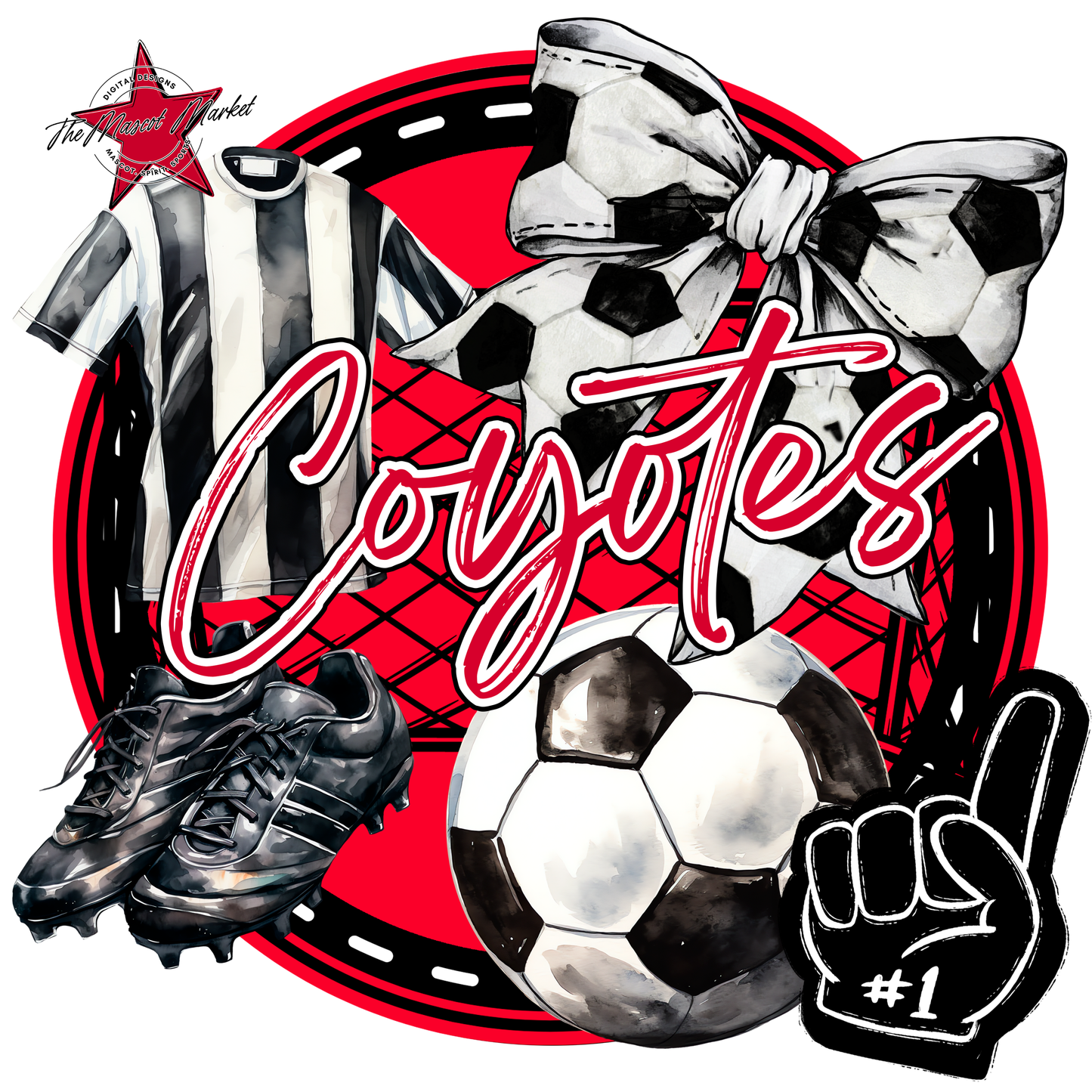 Coyotes Circle Soccer Design-Red