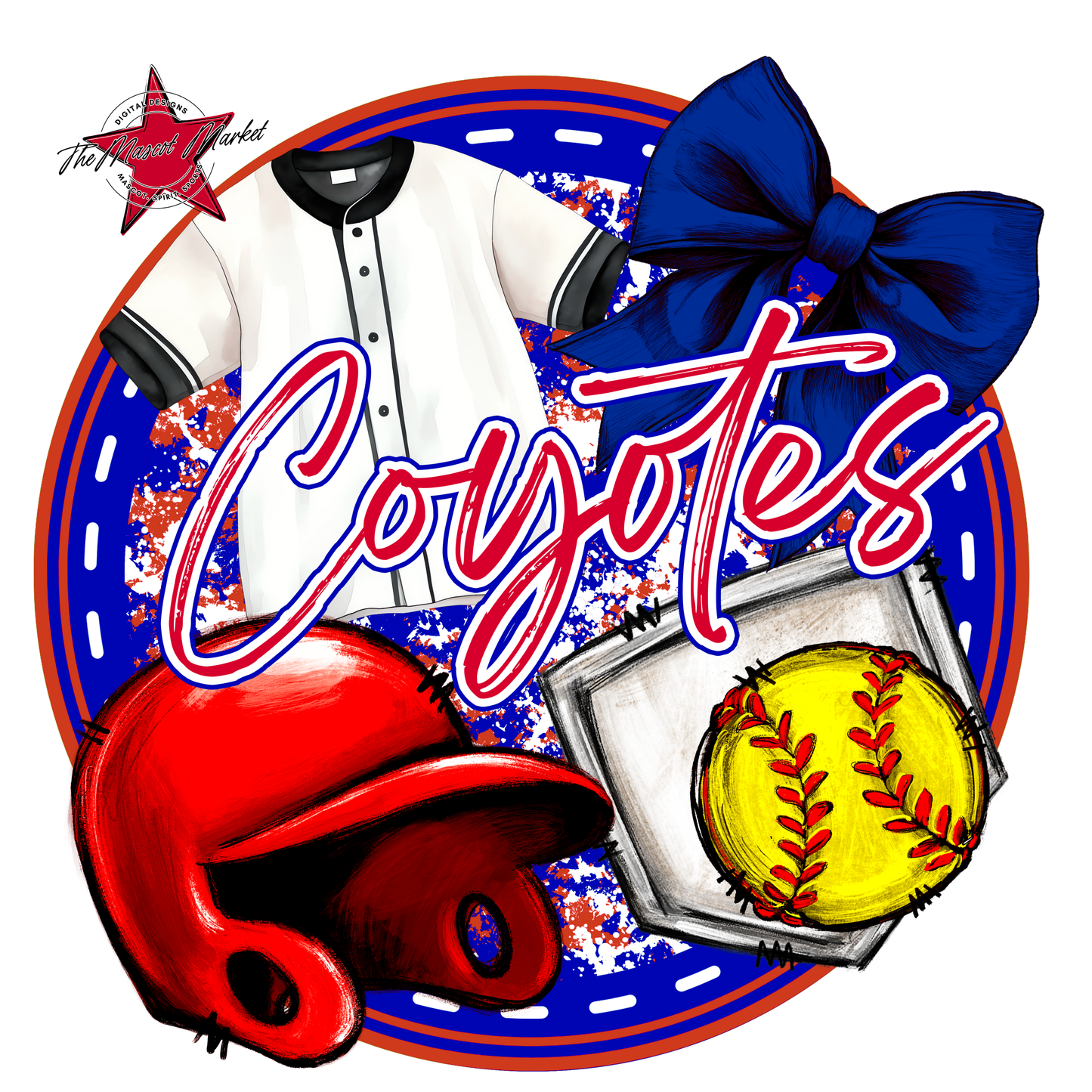 Coyotes Circle Softball Design-Blue-Red