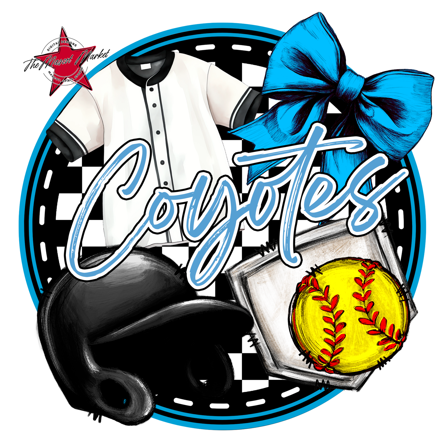Coyotes Circle Softball Design-Carolina Blue