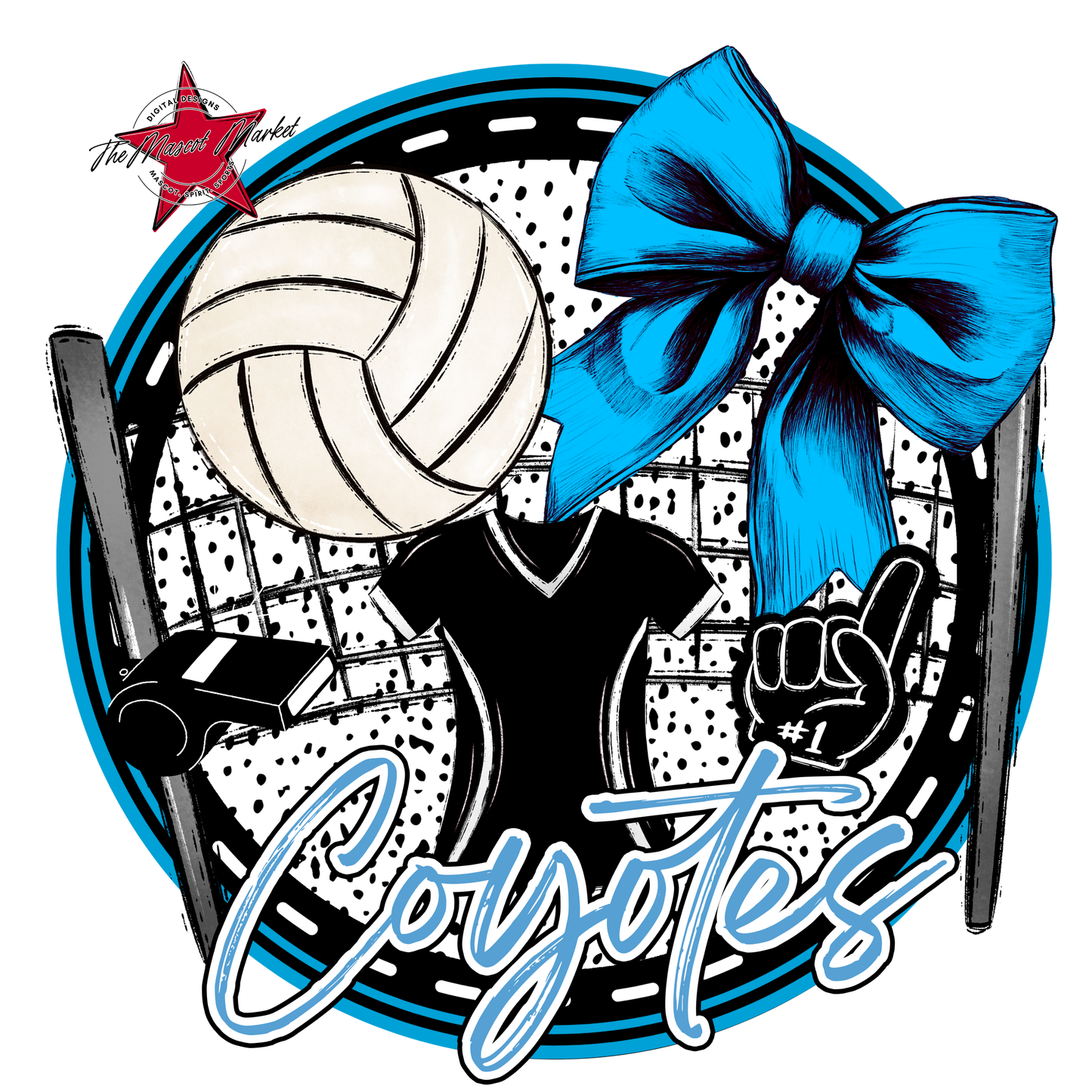 Coyotes Circle Volleyball Design-Carolina Blue