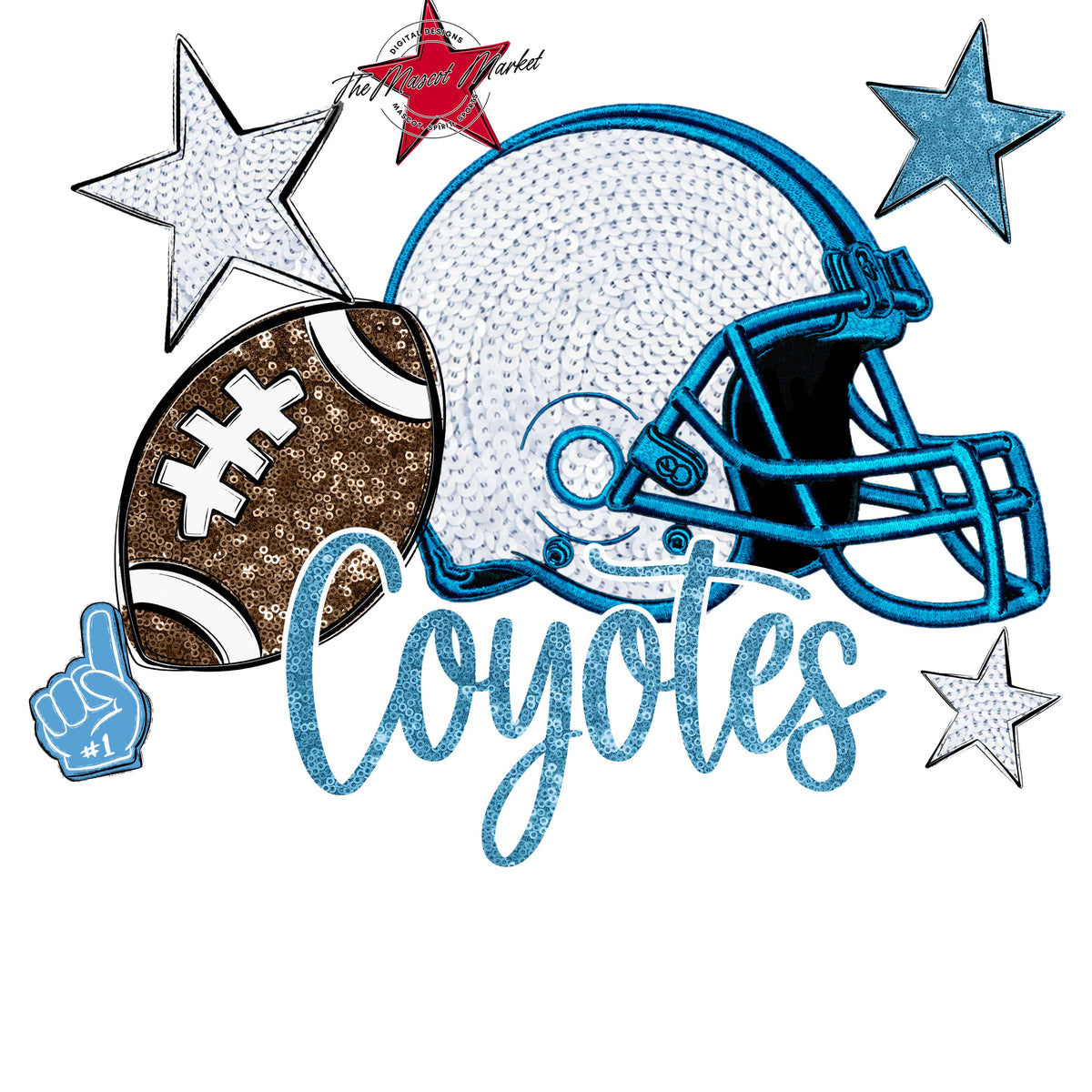 Coyotes Football Embroidered Sequins Design-Carolina Blue