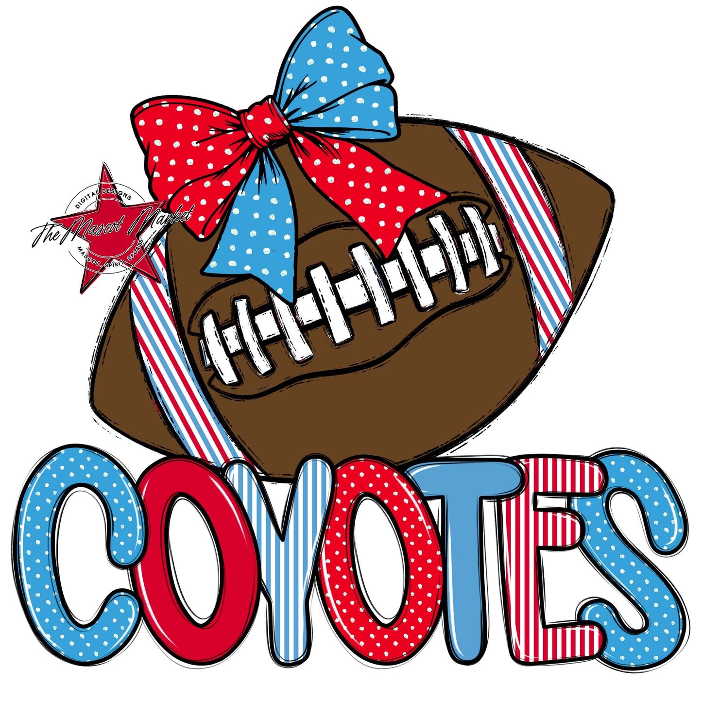 Coyotes Football Spirit Design-Carolina Blue & Red