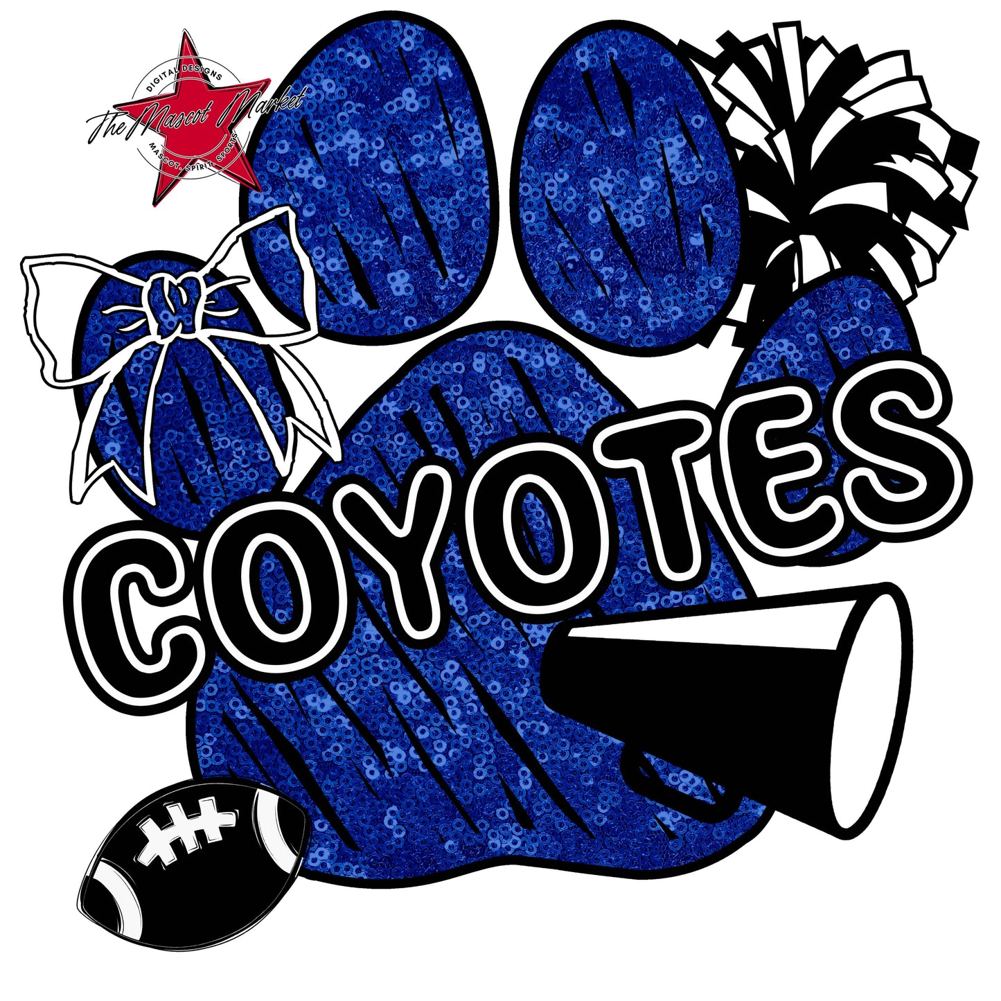 Coyotes Sequins Paw Print Design-Blue