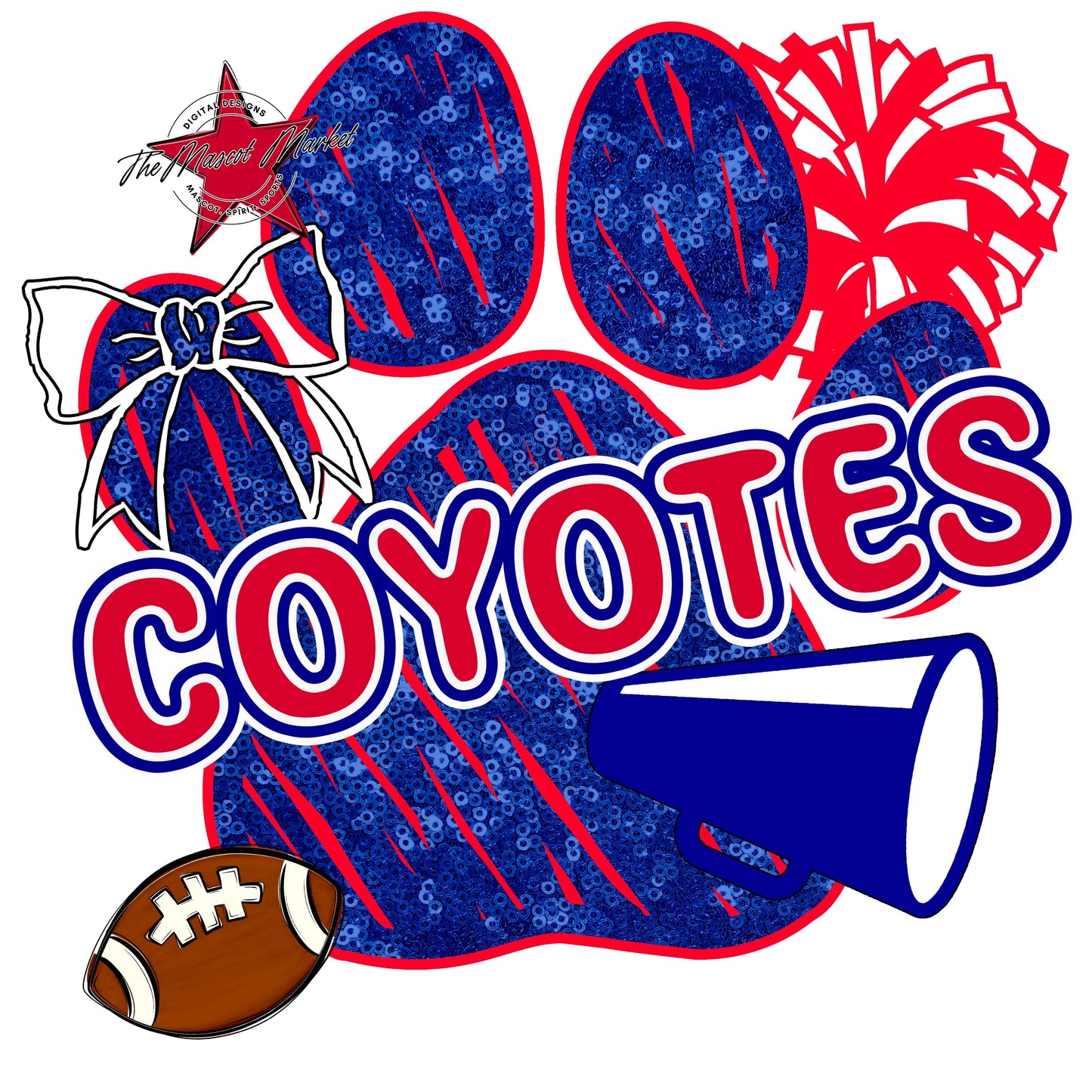 Coyotes Sequins Paw Print Design-Blue & Red