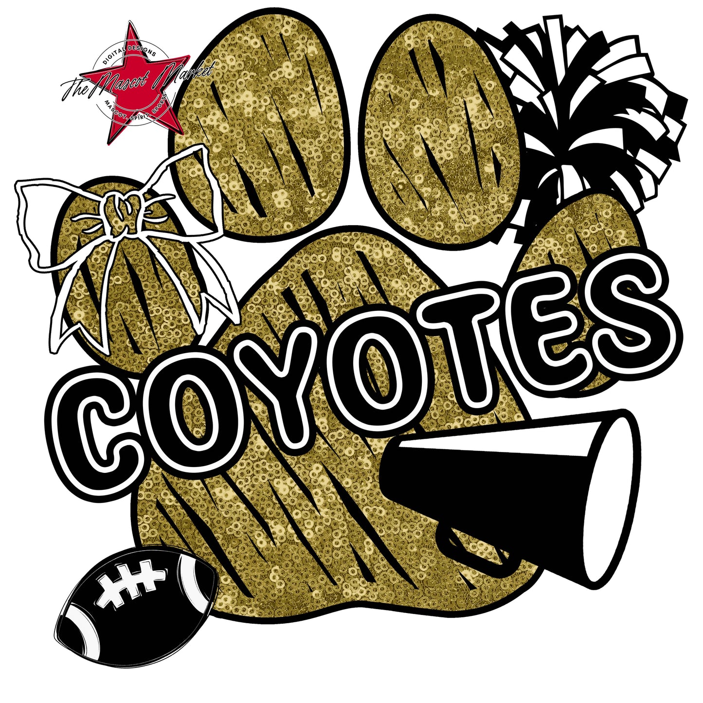 Coyotes Sequins Paw Print Design-Gold