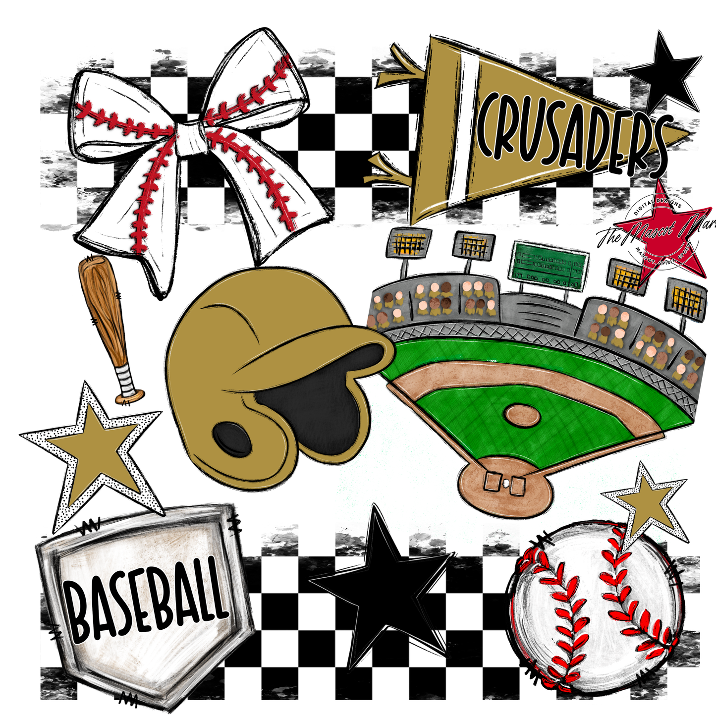Crusaders Checkers Baseball Spirit Design-Gold