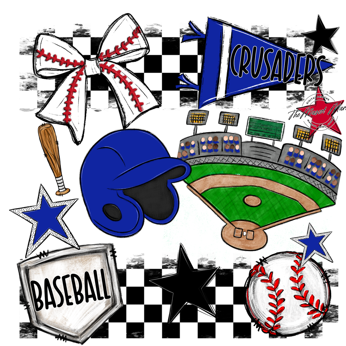 Crusaders Checkers Baseball Spirit Design-Royal Blue