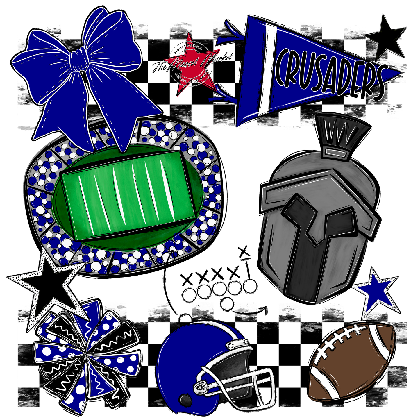 Crusaders Checkers Mascot Spirit Design-Blue