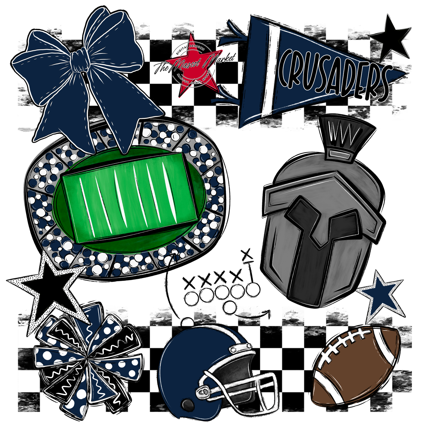Crusaders Checkers Mascot Spirit Design-Navy