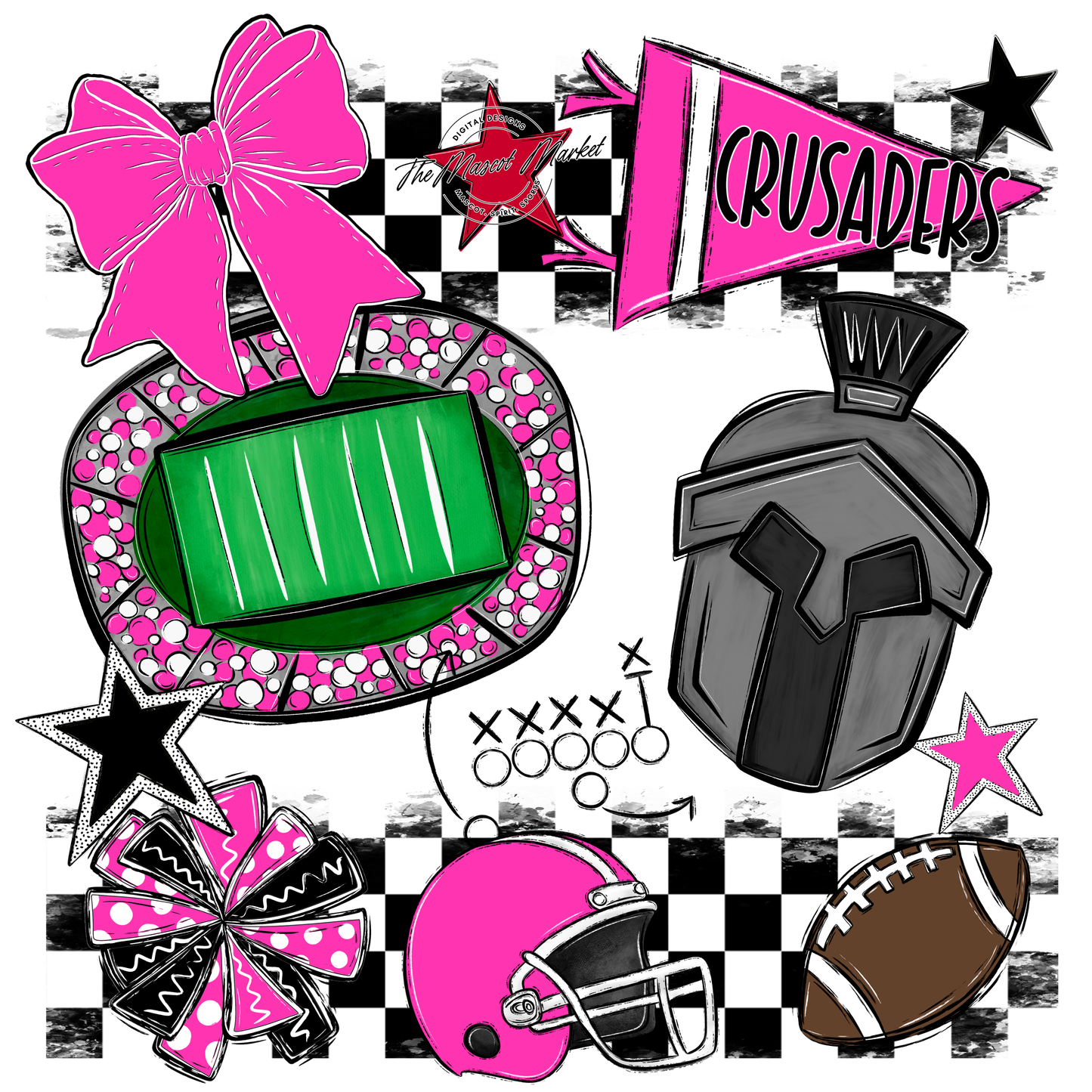 Crusaders Checkers Mascot Spirit Design-Pink