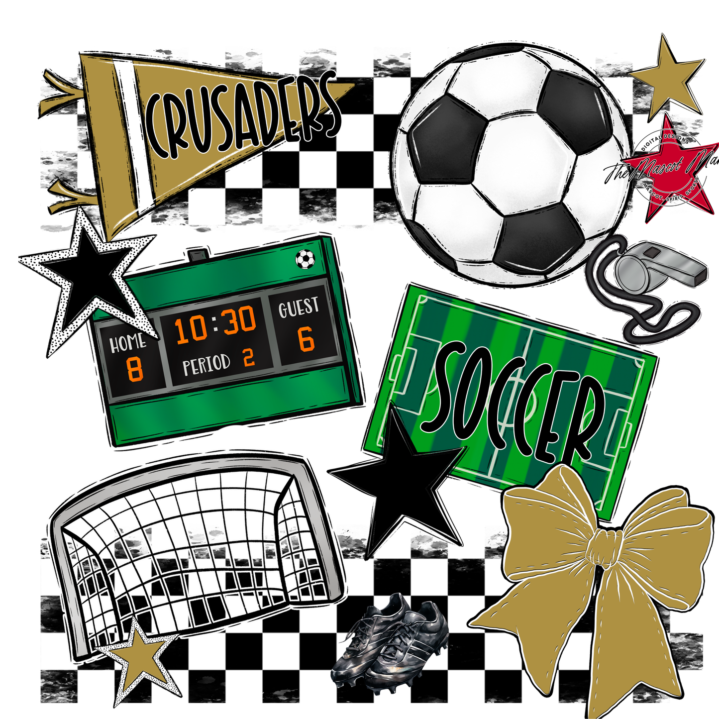 Crusaders Checkers Soccer Spirit Design-Gold