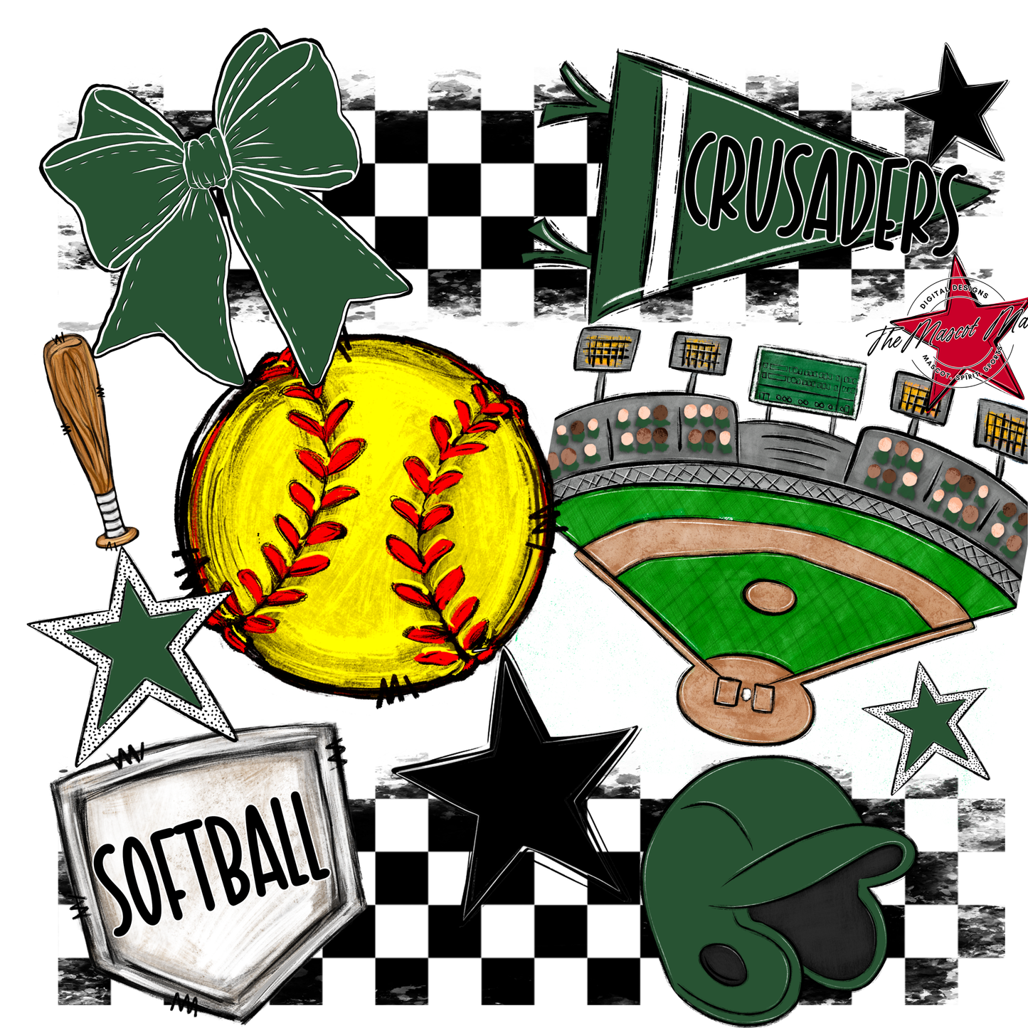 Crusaders Checkers Softball Spirit Design-Green